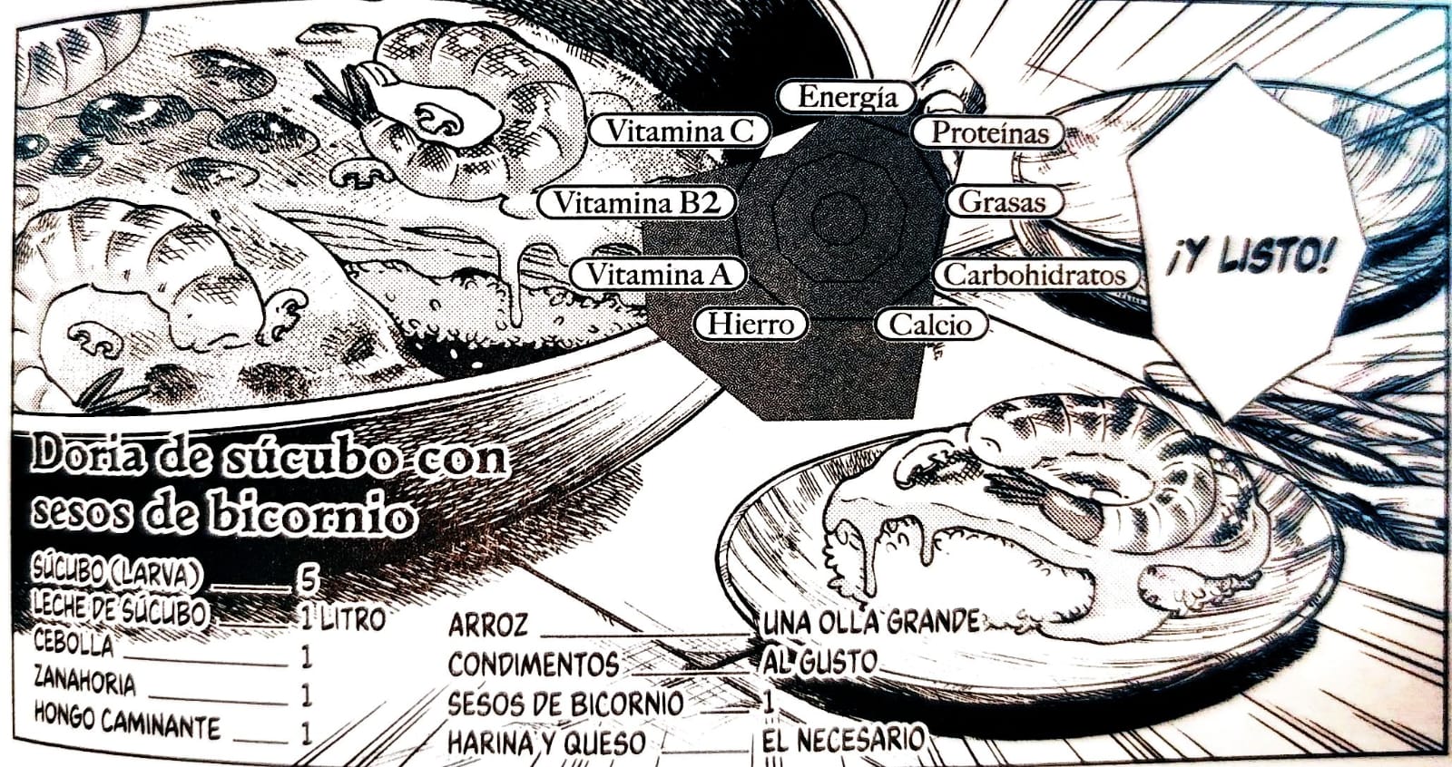 Página ilustrada de Doria de súcubo con sesos de bicornio