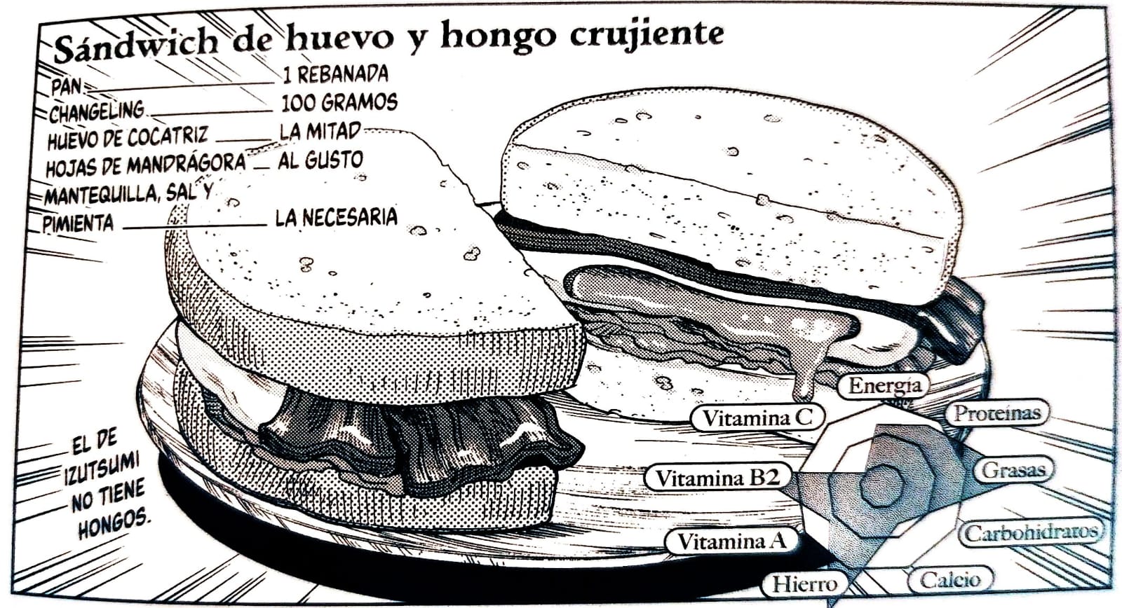 Página ilustrada de Sándwich de huevo y hongo crujiente