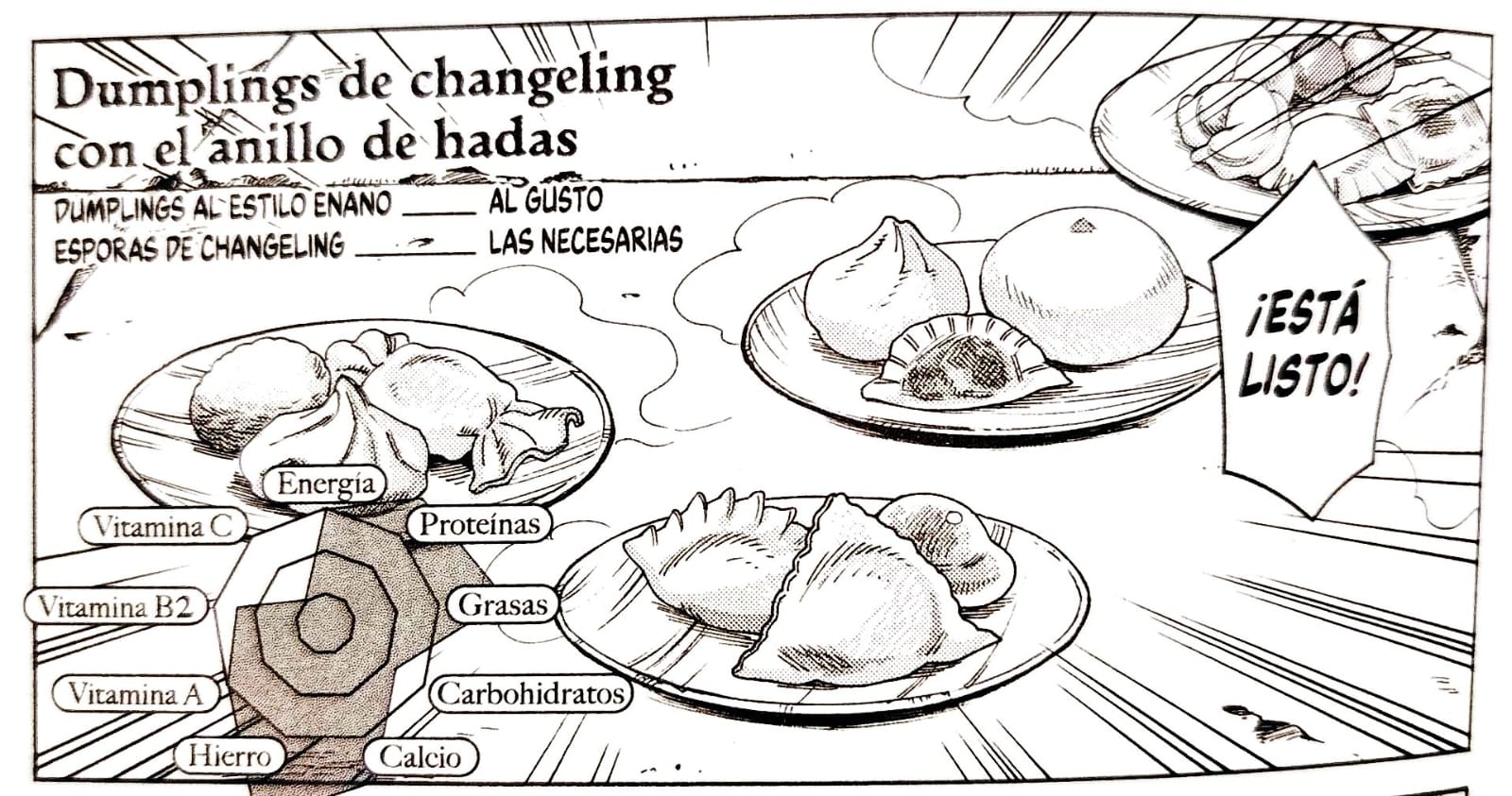Página ilustrada de Dumplings de changeling